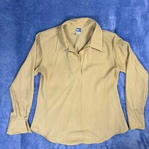 Tan vintage blouse with a collar and long sleeves. Women Size: XL blouse